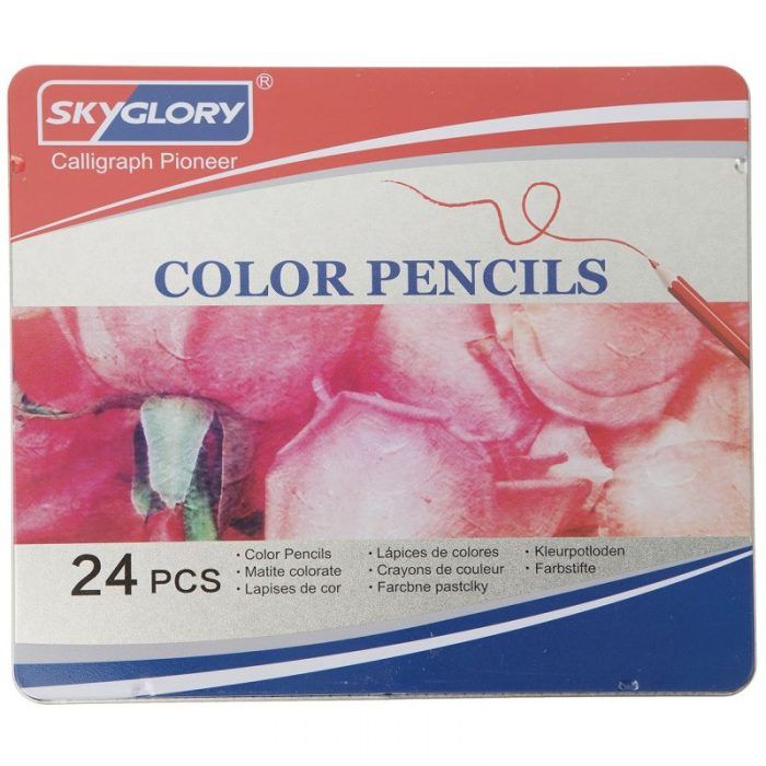 مداد رنگی SKYGLORY جعبه فلزی 24 رنگ