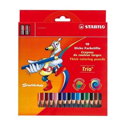 مداد رنگی استابیلو سه گوش تریو 18 رنگ با تراش