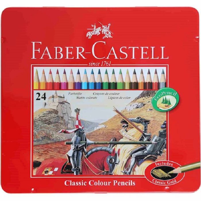 مداد رنگی فابر کاستل 24 رنگ جعبه فلزی کلاسیک