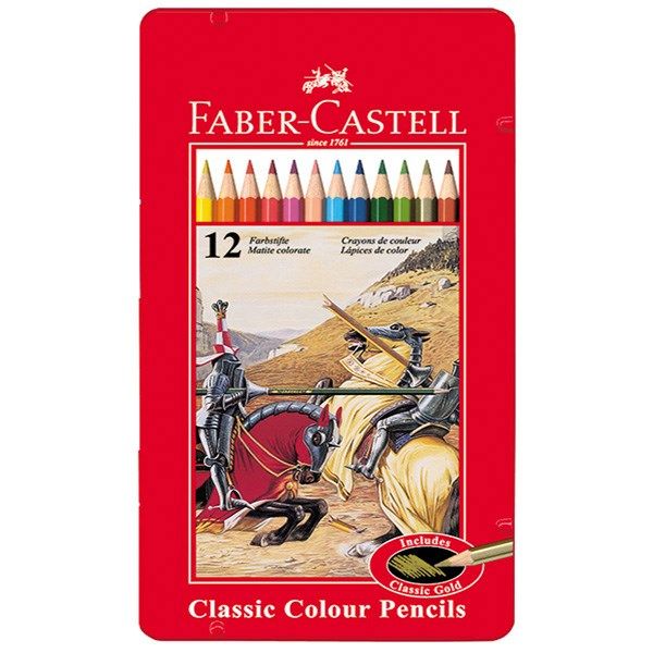 مداد رنگی فابر کاستل 12 رنگ جعبه فلزی کلاسیک